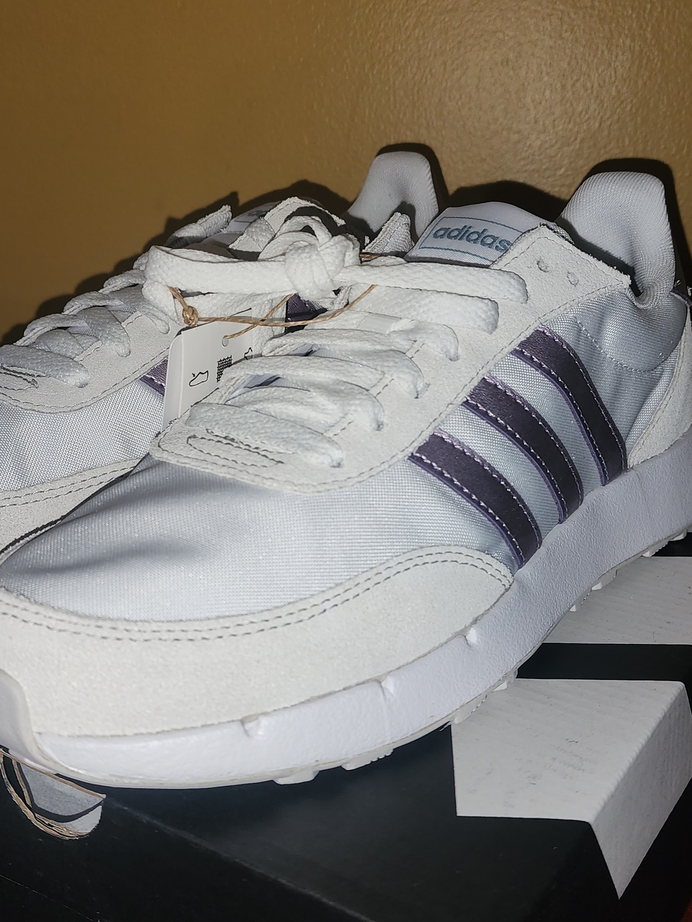 BRAND NEW in BOX Adidas 60s 2.0 White Sneakers with light Purple Stripes